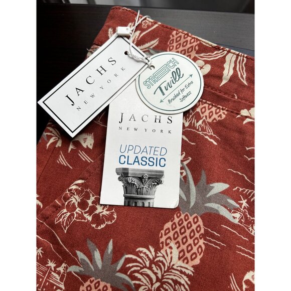 🩳 JACHS Men's Preppy NYC Red Island Print Resortwear Stretch Twill Shorts 38" - Picture 6 of 14